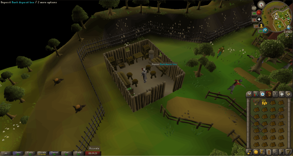 The bank chest and deposit box are very close to the best trees in the Woodcutting Guild.