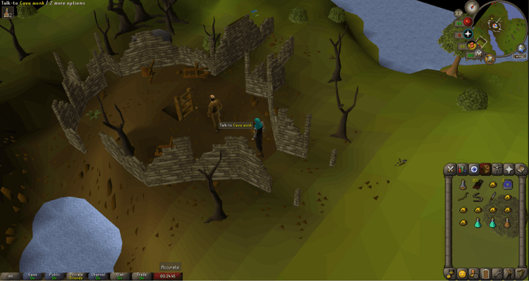 climb down the ladder to get inside entrana cave